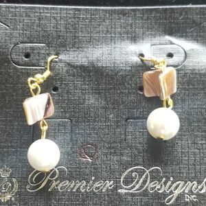 Premier Designs Gold and White Dangle Earrings